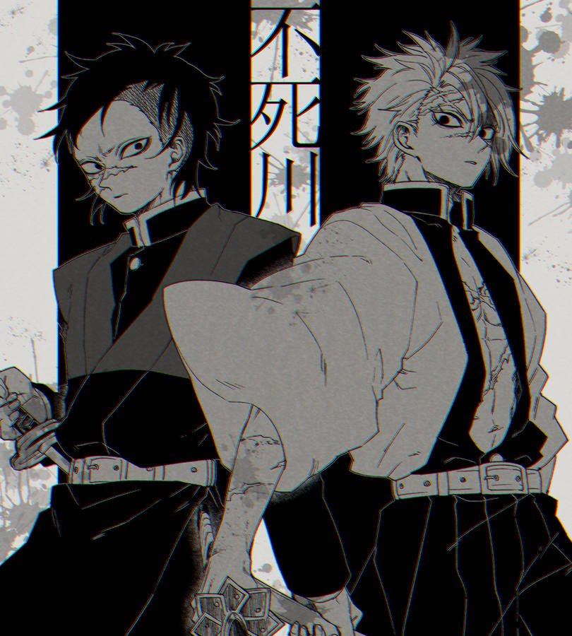 Genya And Sanemi Grayscale Wallpaper