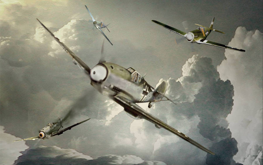 German Ww2 Fighters On Gray Clouds Wallpaper