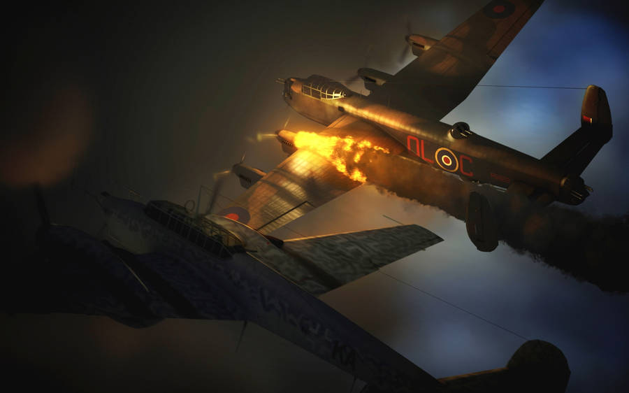 German Ww2 Fighters Wing On Fire Wallpaper