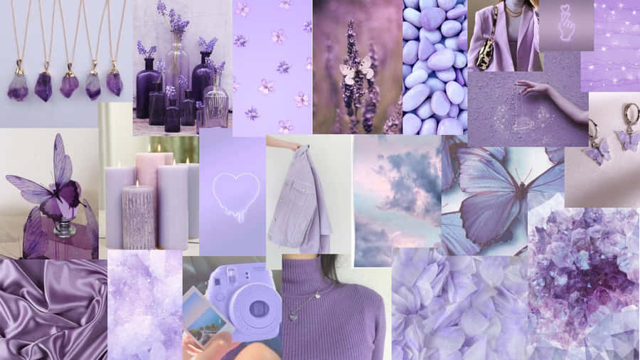 Get Creative In Your Wall Decor With This Vibrant Purple Aesthetic Collage Wallpaper