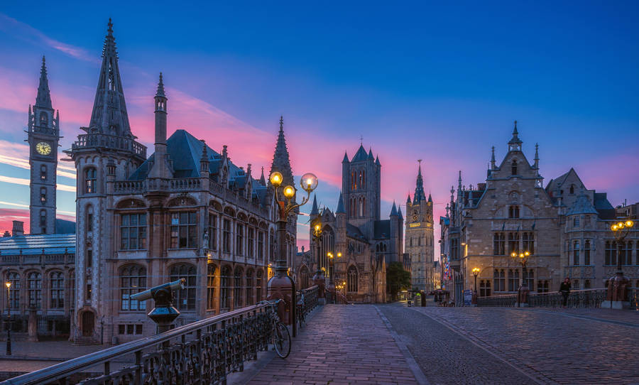 Ghent Belgium Twilight Wallpaper