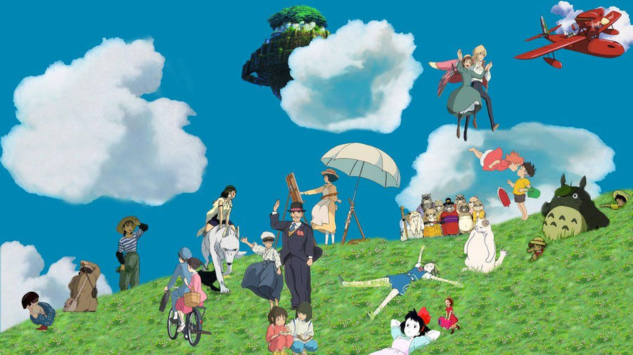Ghibli Characters On Hill Wallpaper