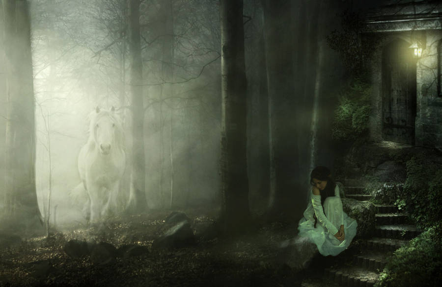 Ghost Horse And Woman Wallpaper