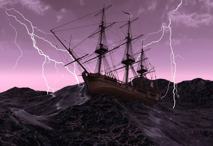 Ghost Ship Lightning Wallpaper