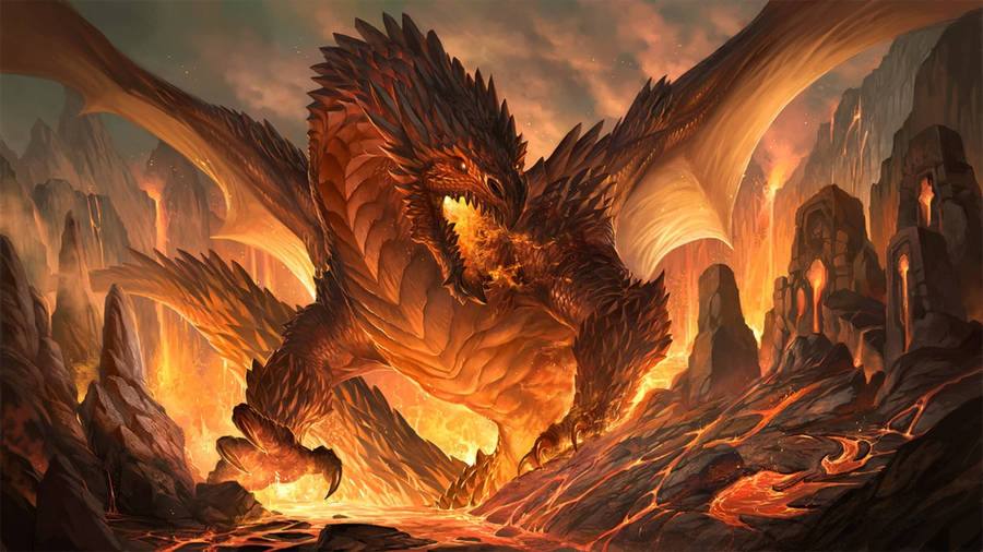 Giant Winged Lava Dragon Wallpaper