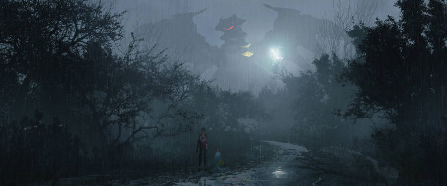 Giratina In A Mysterious, Rainy Forest Wallpaper