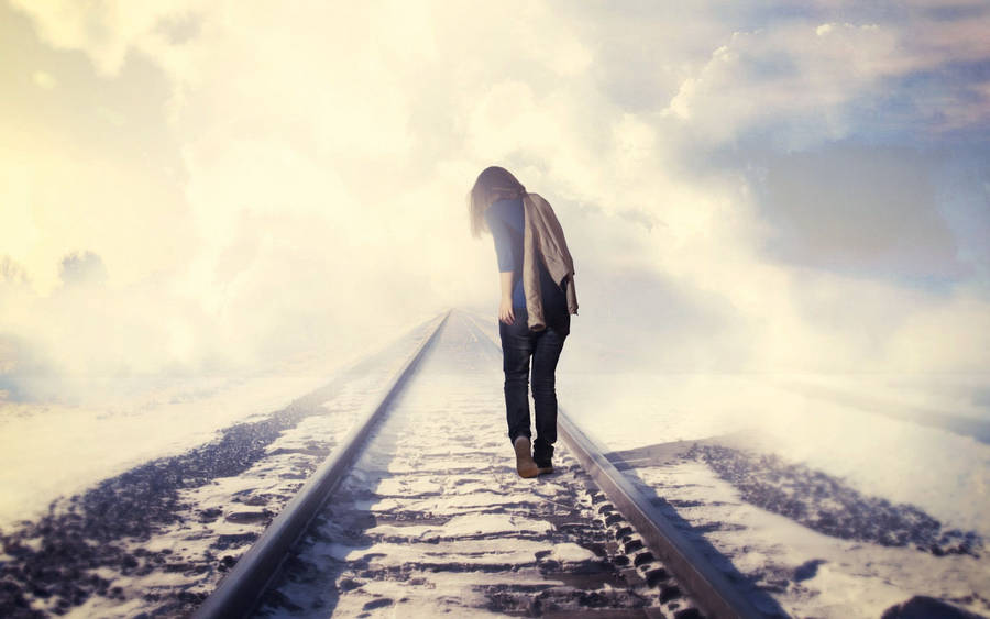 Girl Alone Train Tracks Wallpaper