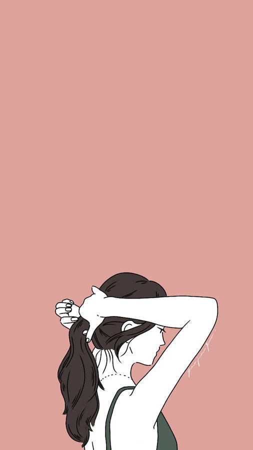 Girl Cute Aesthetic Tying Her Hair Wallpaper