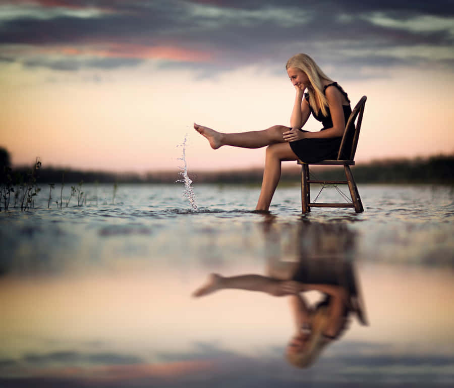 Girl Feet Playing In The River Wallpaper