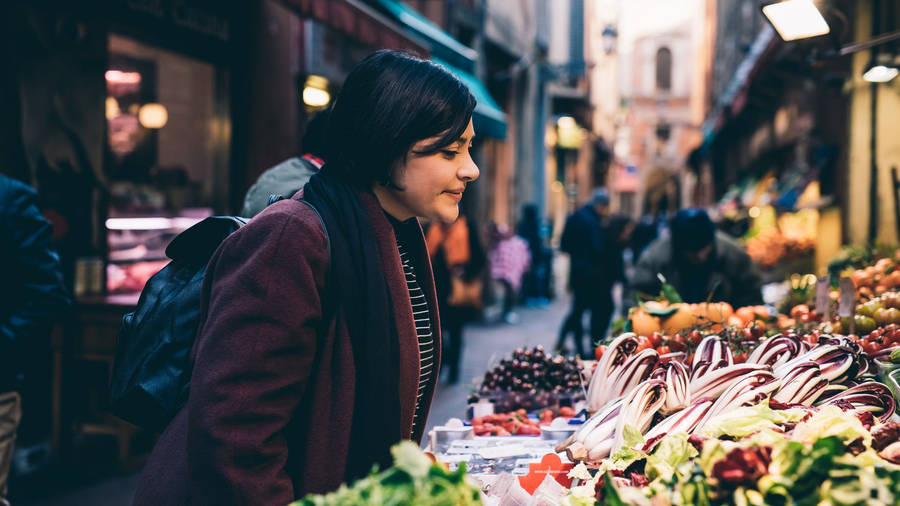 Girl In The Market Wallpaper