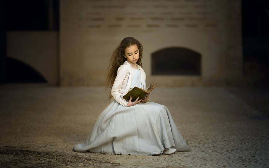 Girl In White Reading Book Wallpaper