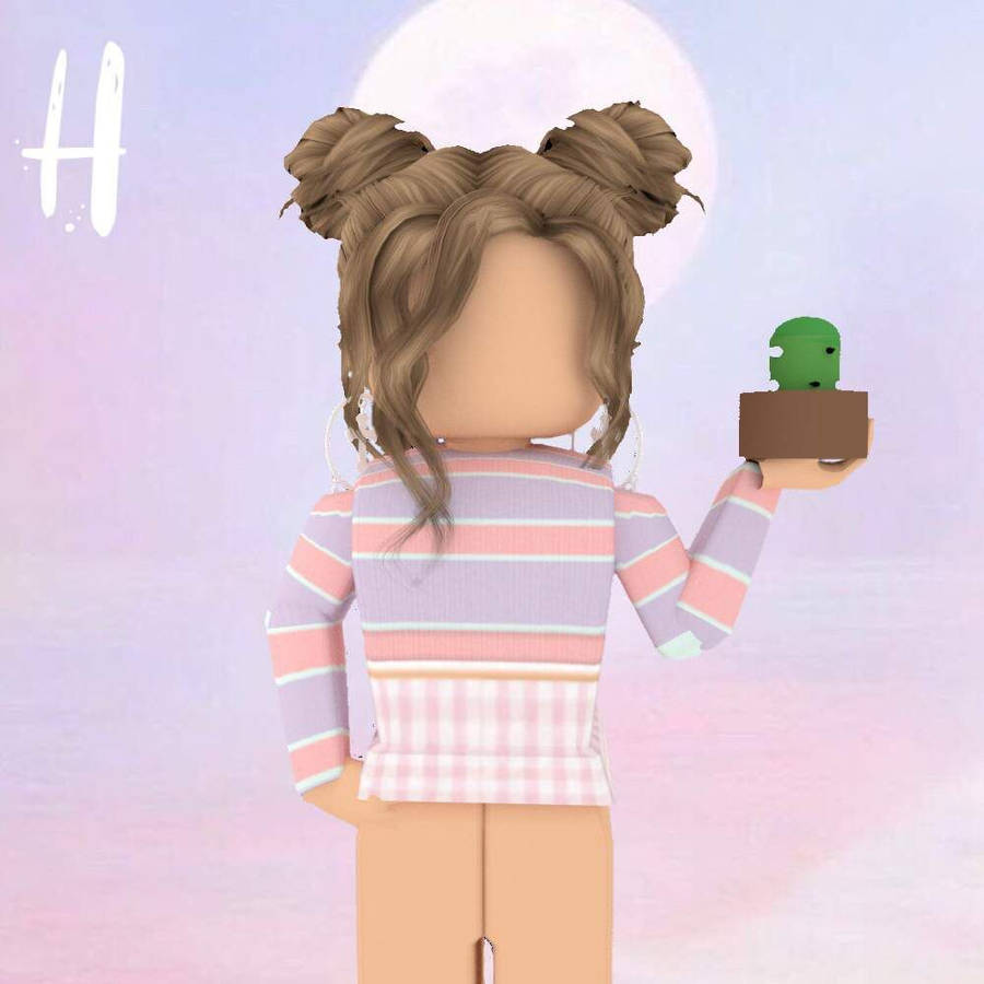 Girl Roblox Character With Succulent Plant Wallpaper