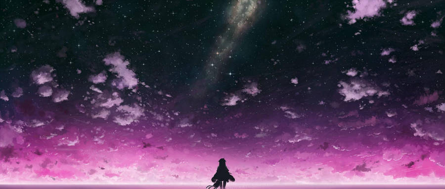 Girl's Silhouette Purple Anime Aesthetic Wallpaper