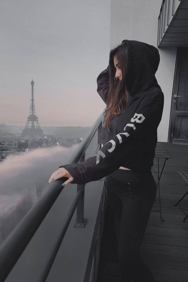 Girl Wearing Black Hoodie Wallpaper