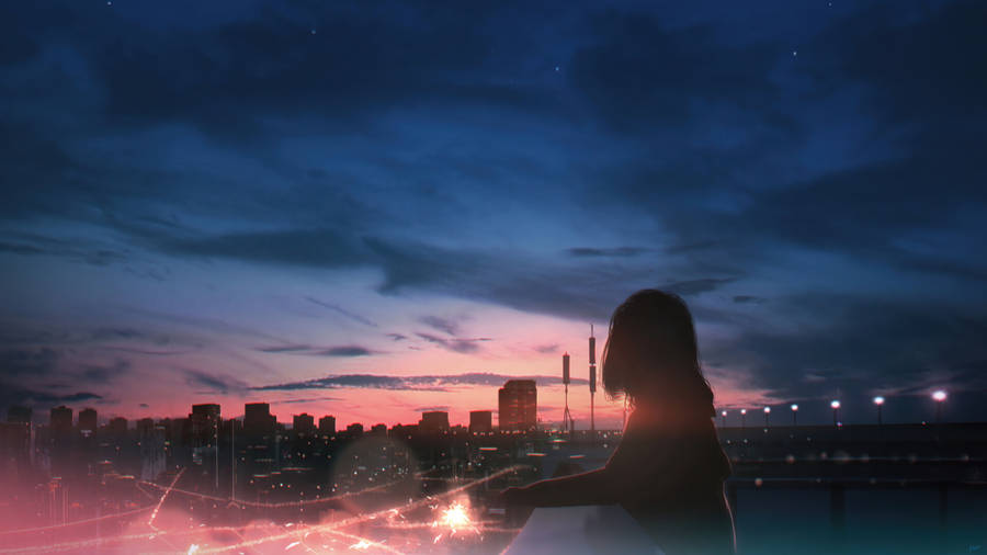 Girl With Fireworks Anime Aesthetic Sunset Wallpaper