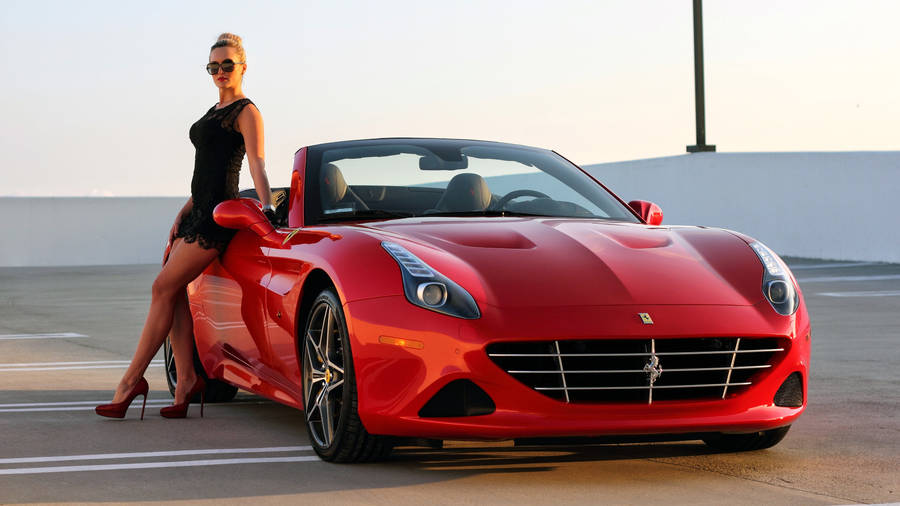 Girl With Red Convertible Ferrari Ipad Wallpaper