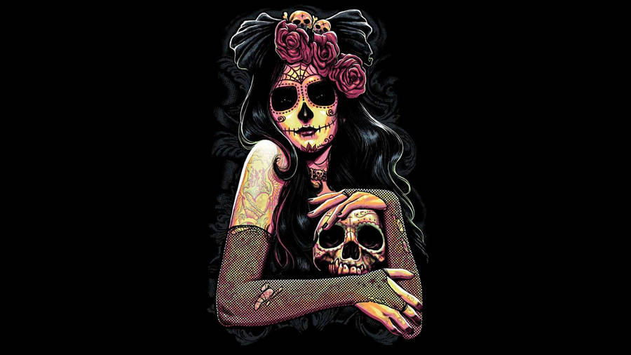 Girl With Sugar Skull Artwork Wallpaper