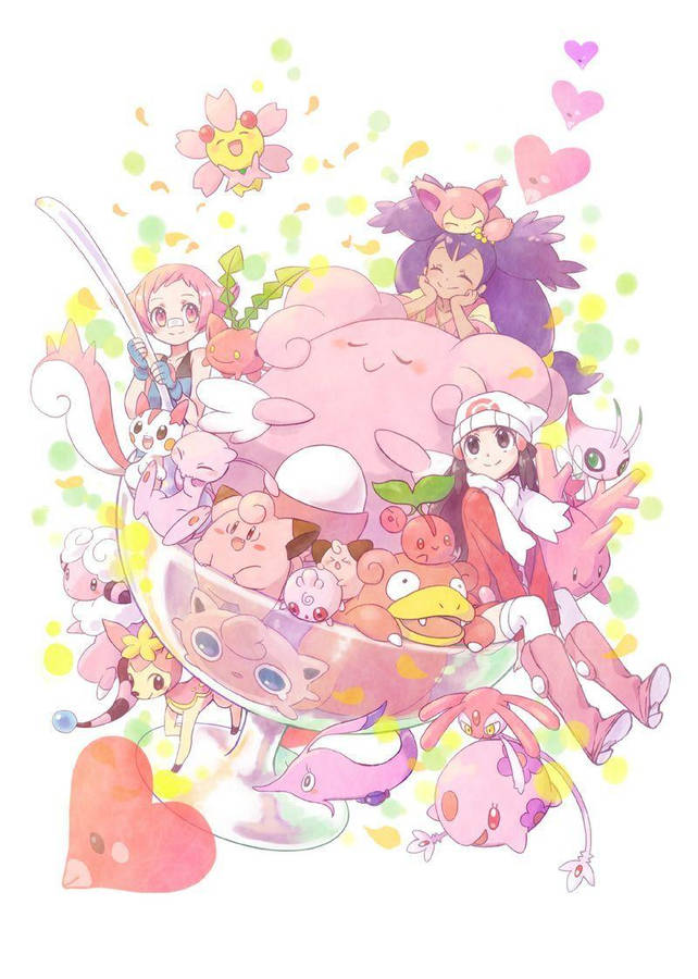 Girls And Clefairy Wallpaper