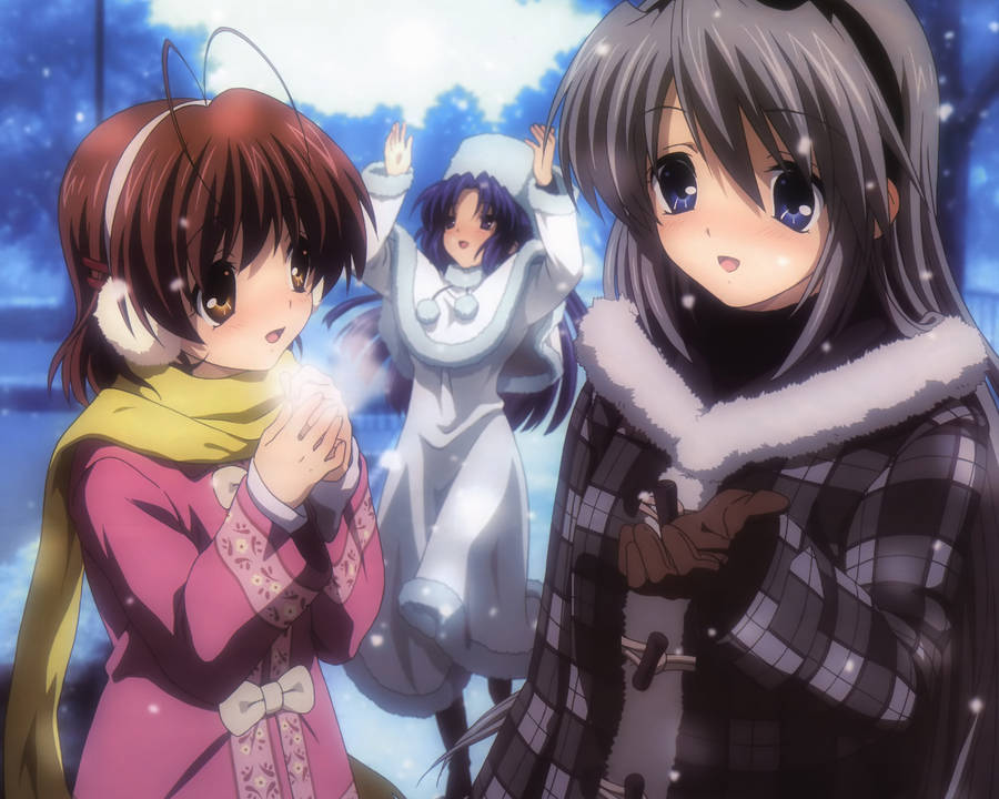 Girls Of Clannad Enjoying Winter Wallpaper