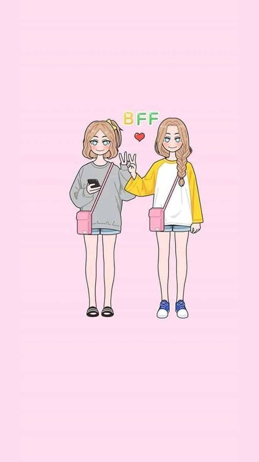 Girly Bff With Peace Signs Wallpaper