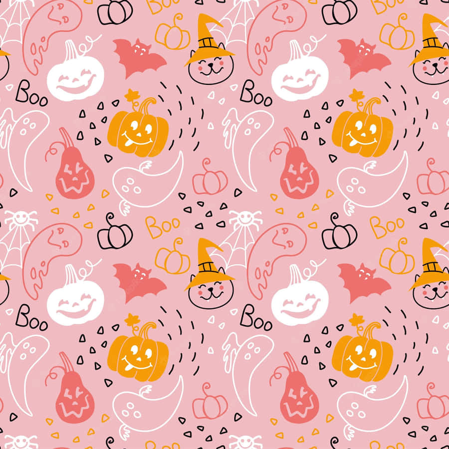 Girly Halloween Pink Doodly Aesthetic Wallpaper