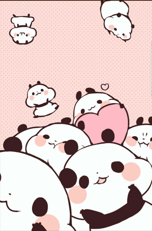 Girly Panda Group Pink Background Wallpaper