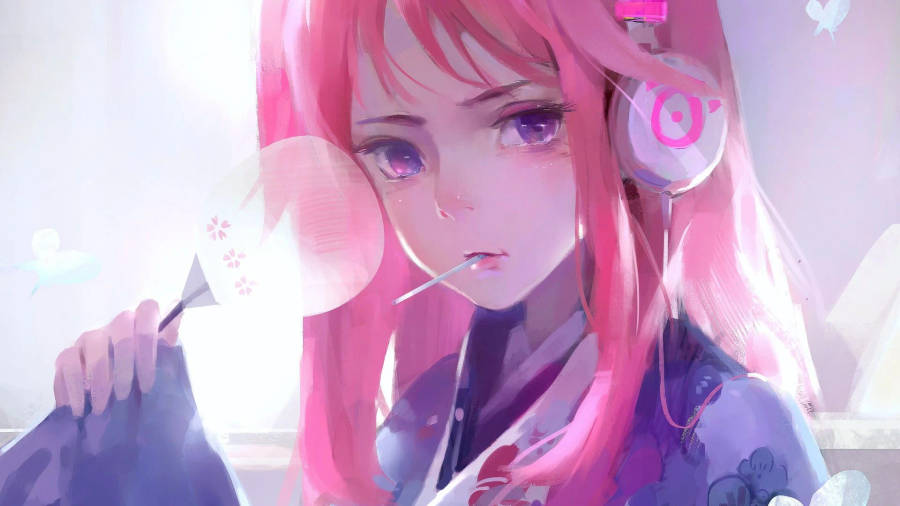 Girly Pink Aesthetic Headphone Wallpaper