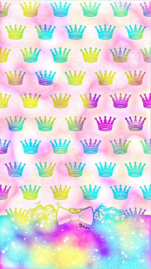 Girly Rainbow Pastel Crowns Pattern Wallpaper