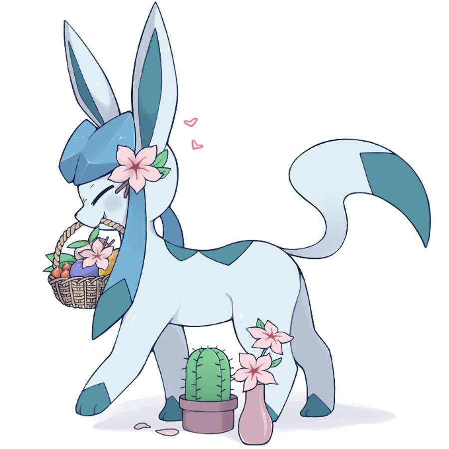 Glaceon Beautifully Carrying A Floral Basket Wallpaper