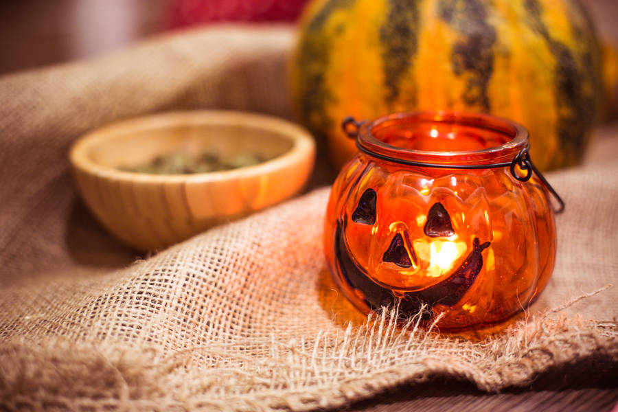 Glass Halloween Pumpkin Candle Holder Computer Wallpaper