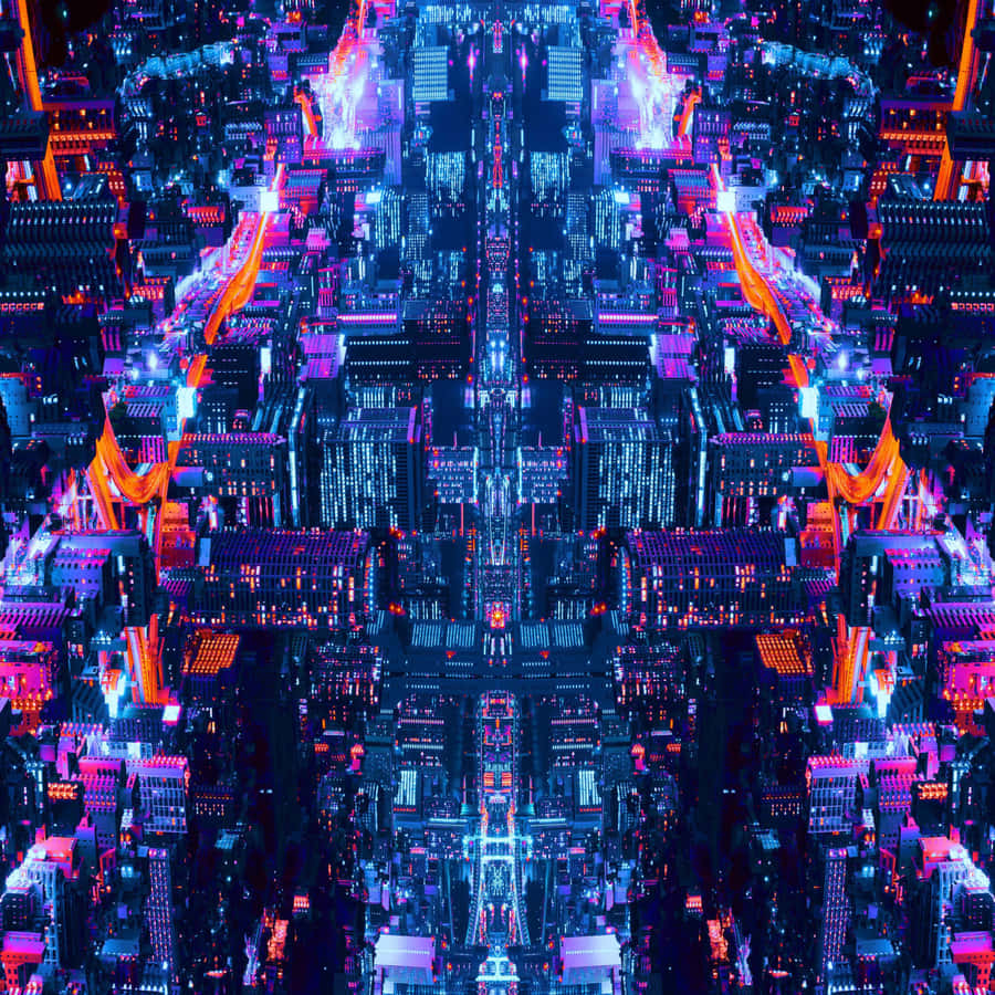 Glitch Effect Aerial City View Wallpaper