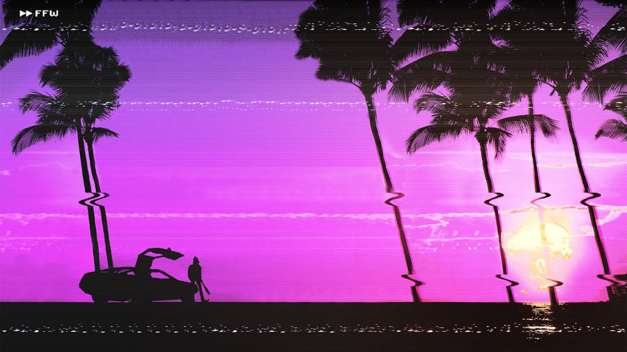 Glitch Hotline Miami Palm Trees Wallpaper