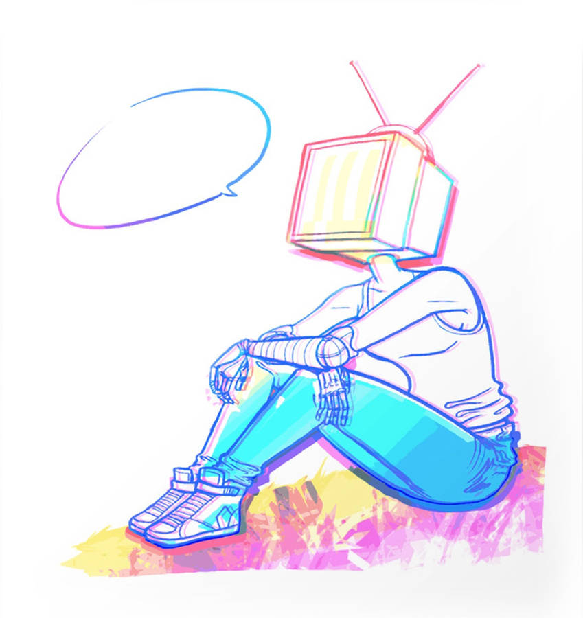 Glitched Tv Head Girl Wallpaper