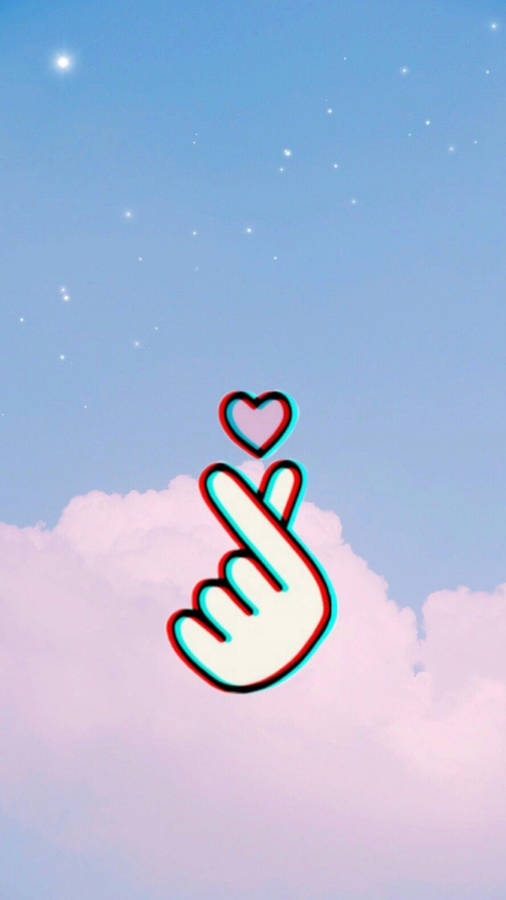 Glitching Saranghae Finger Heart On Sky Wallpaper