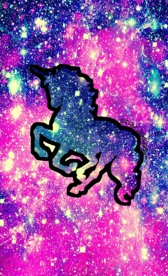 Glitter And Unicorns Blue Wallpaper