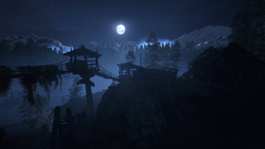 Gloomy House In Mountains Moonlight 4k Wallpaper