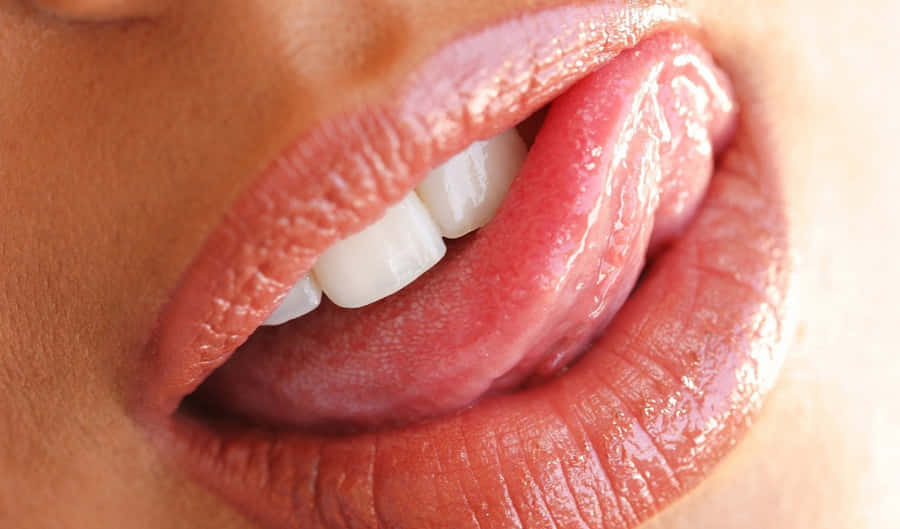 Glossy Lips Tongue Out Wallpaper