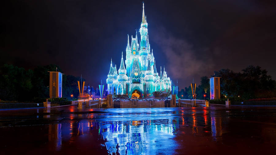 Glowing Blue Castle Walt Disney World Desktop Wallpaper