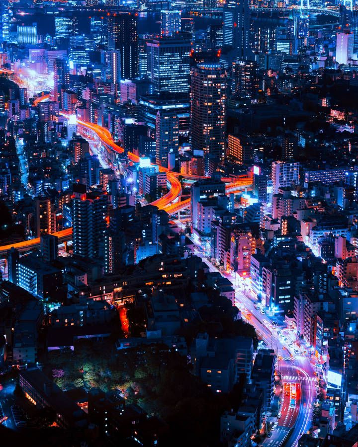 Glowing Tokyo City At Night Panorama Wallpaper