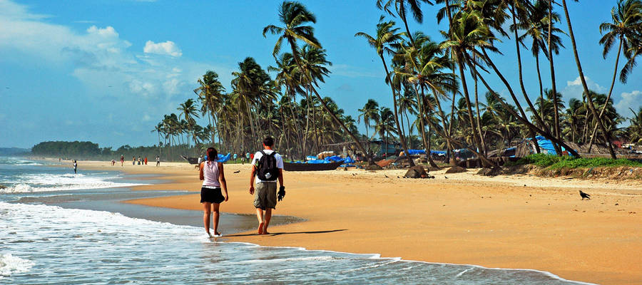 Goa India People Walking On Beach Wallpaper