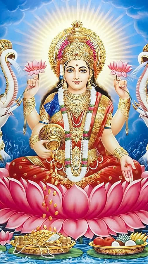 Goddess_ Mahalakshmi_ Seated_on_ Lotus Wallpaper