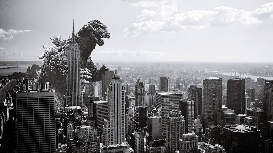 Godzilla 4k Greyscale City Wallpaper