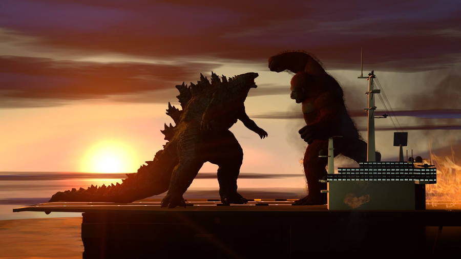 Godzilla Vs Kong Aircraft Carrier Battle Wallpaper