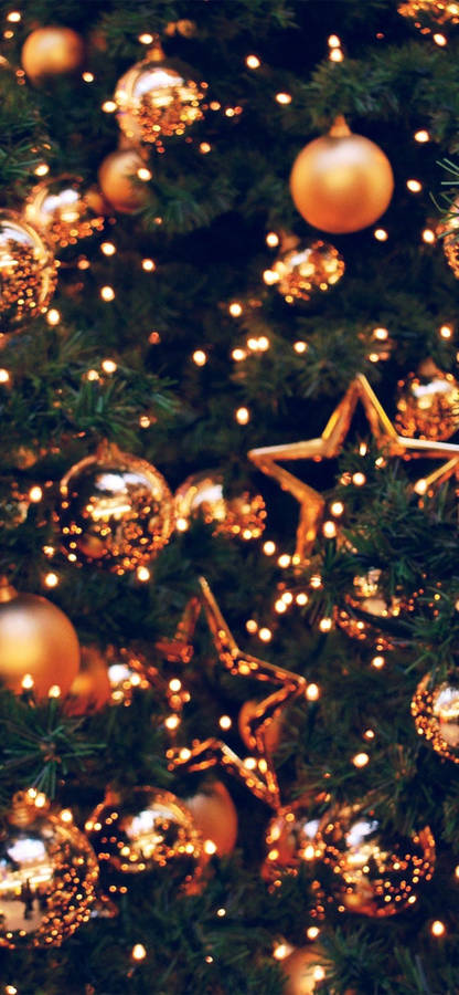 Gold Christmas Lights Tree Close-up Wallpaper