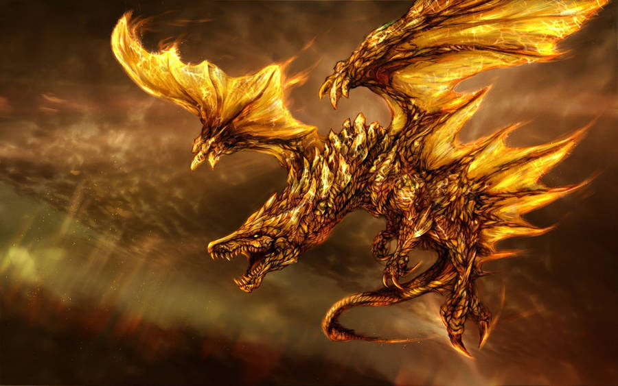 Gold Dragon Dark Sky Wallpaper