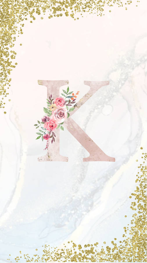 Gold Glitter Floral K Alphabet Wallpaper