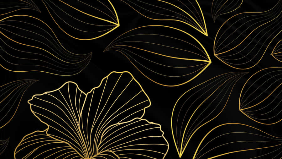 Gold Leaf Pattern On Black Background Wallpaper