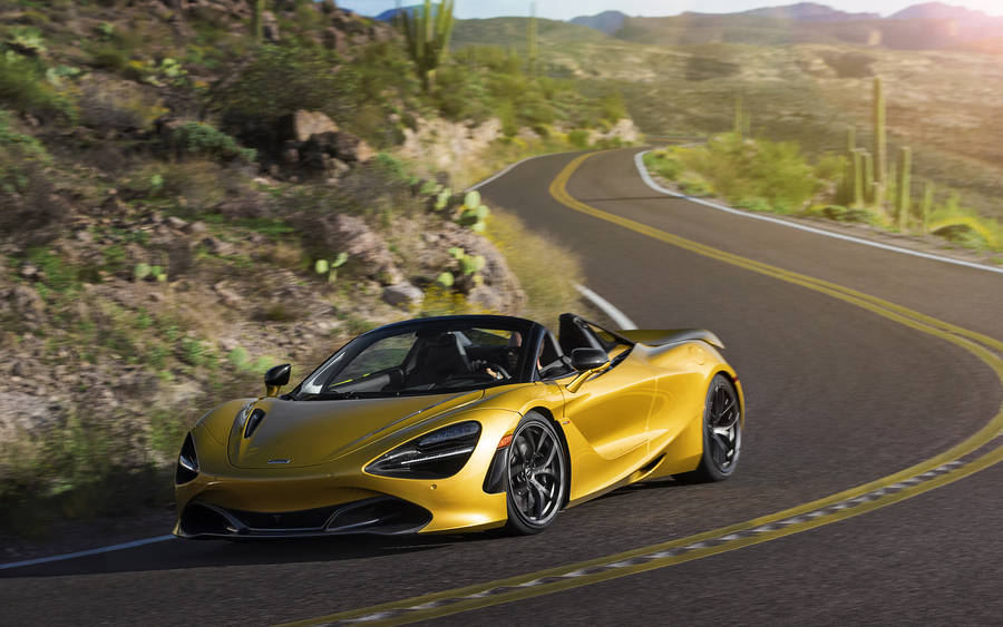 Gold Mclaren Spyder At Winding Road Wallpaper