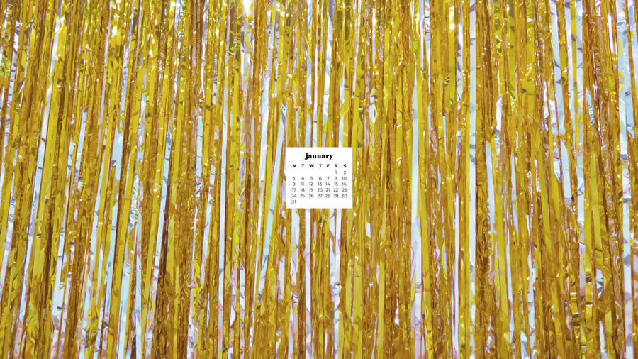 Gold Tinsel Wall January 2022 Calendar Wallpaper