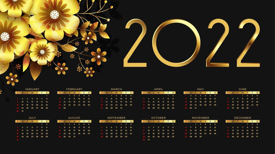 Golden 2022 Calendar Wallpaper